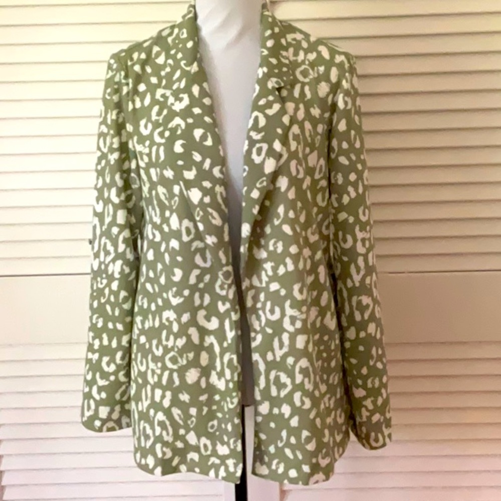 Andree Green Leopard Pattern Blazer Jacket Medium